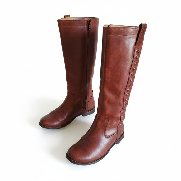 Frye Boots Paige Stud Cognac Leather Riding 7.5B 76121 Tall Pull-on Women - Picture 3 of 12